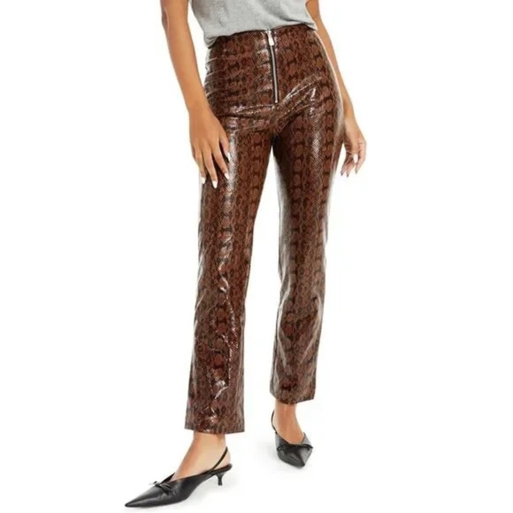 DANIELLE BERNSTEIN Shiny Brown Snake Print Flare Pants